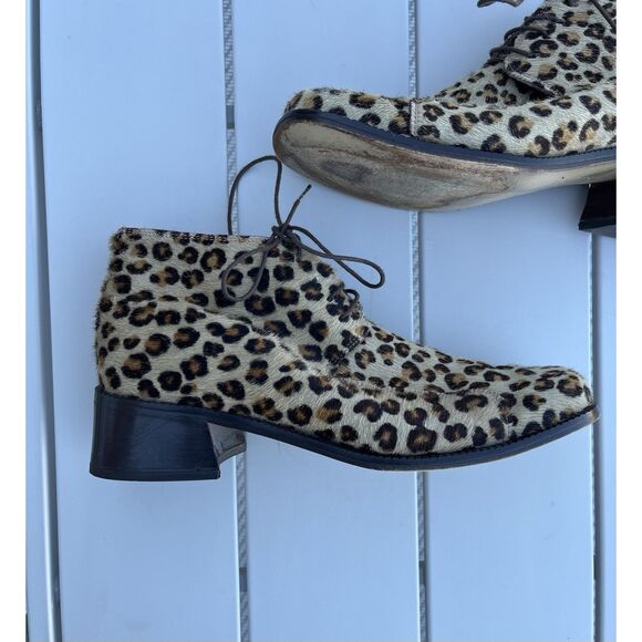 Henry Ferrera Leather/ Calf Hair Leopard Print Booties - Size 40/ 9 - M Brown - Picture 2 of 9